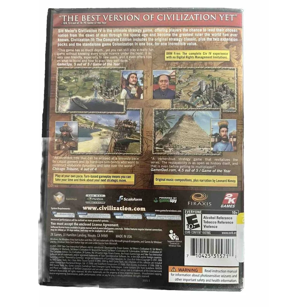 Sid Meier's Civilization IV: The Complete Edition (2009) PC DVD Excellent Disc!